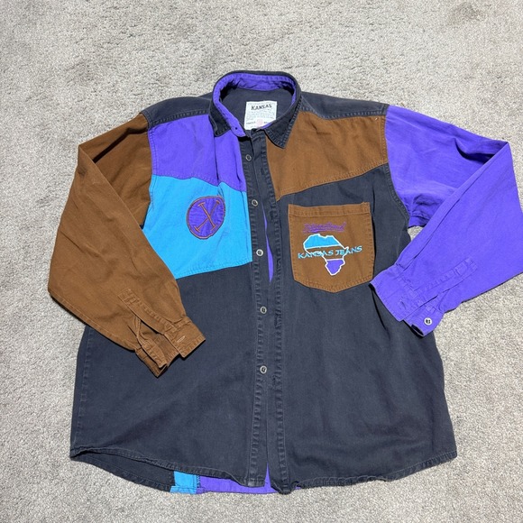 Kansas Jeans Other - Kansas Jeans International Colorblock Shirt Mens Medium Africa Map Cotton Peru